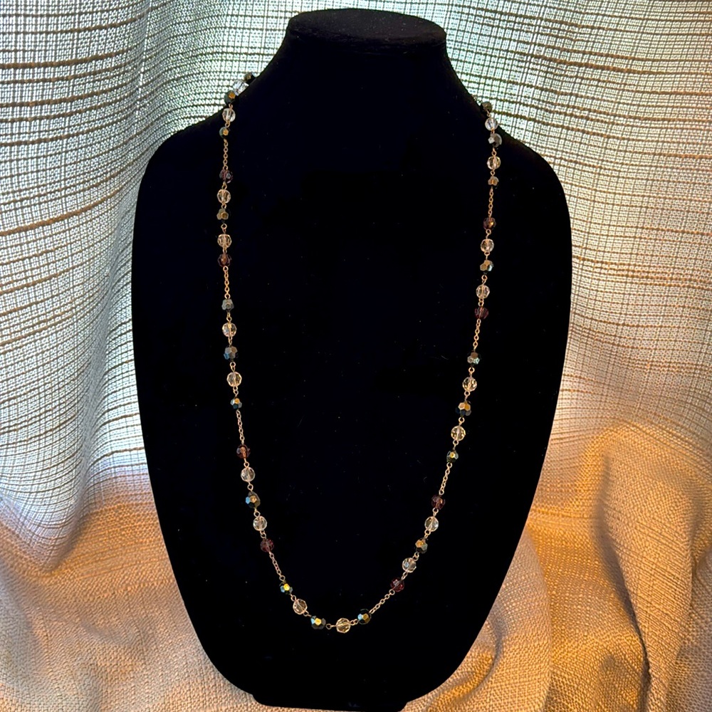 NWT New York & Co. Beaded Silver, Amethyst, Clear Necklace Silver tone